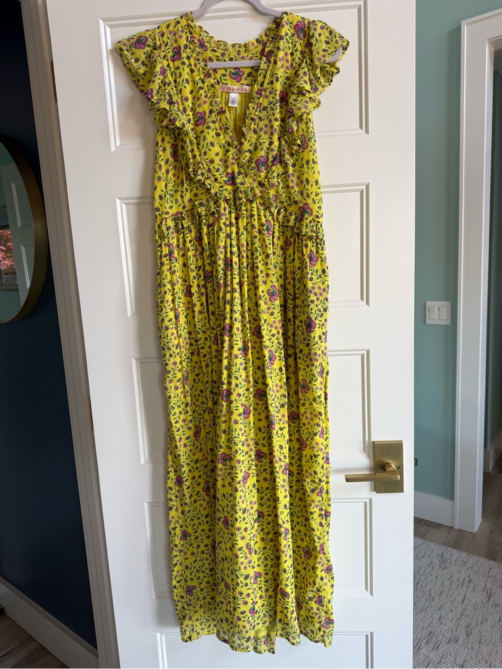 Banjanan Yellow Floral Ruffle-Sleeve Maxi Dress